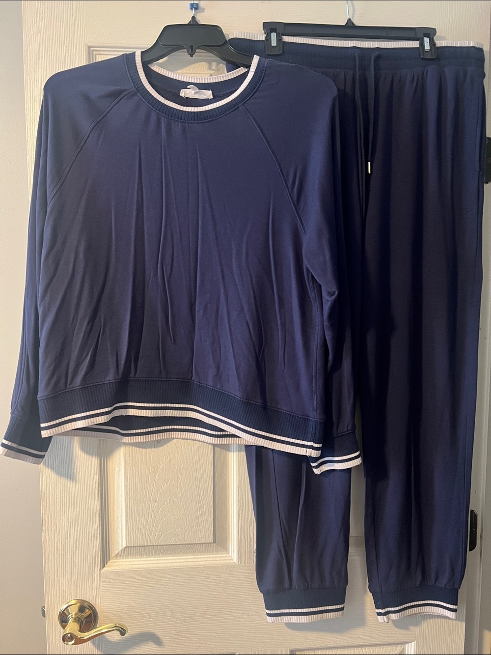 Workshop Republic Clothing Navy Blue Jumpsuit Set with White Trim
